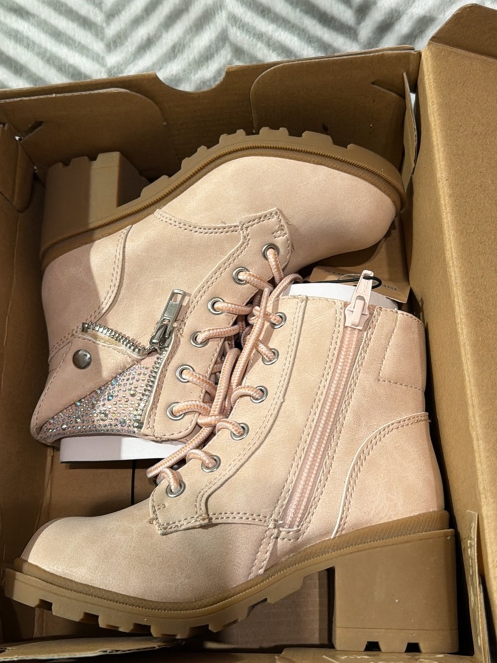 New girls size 11 Blush Pink Lace-Up Block Heel Combat Boots